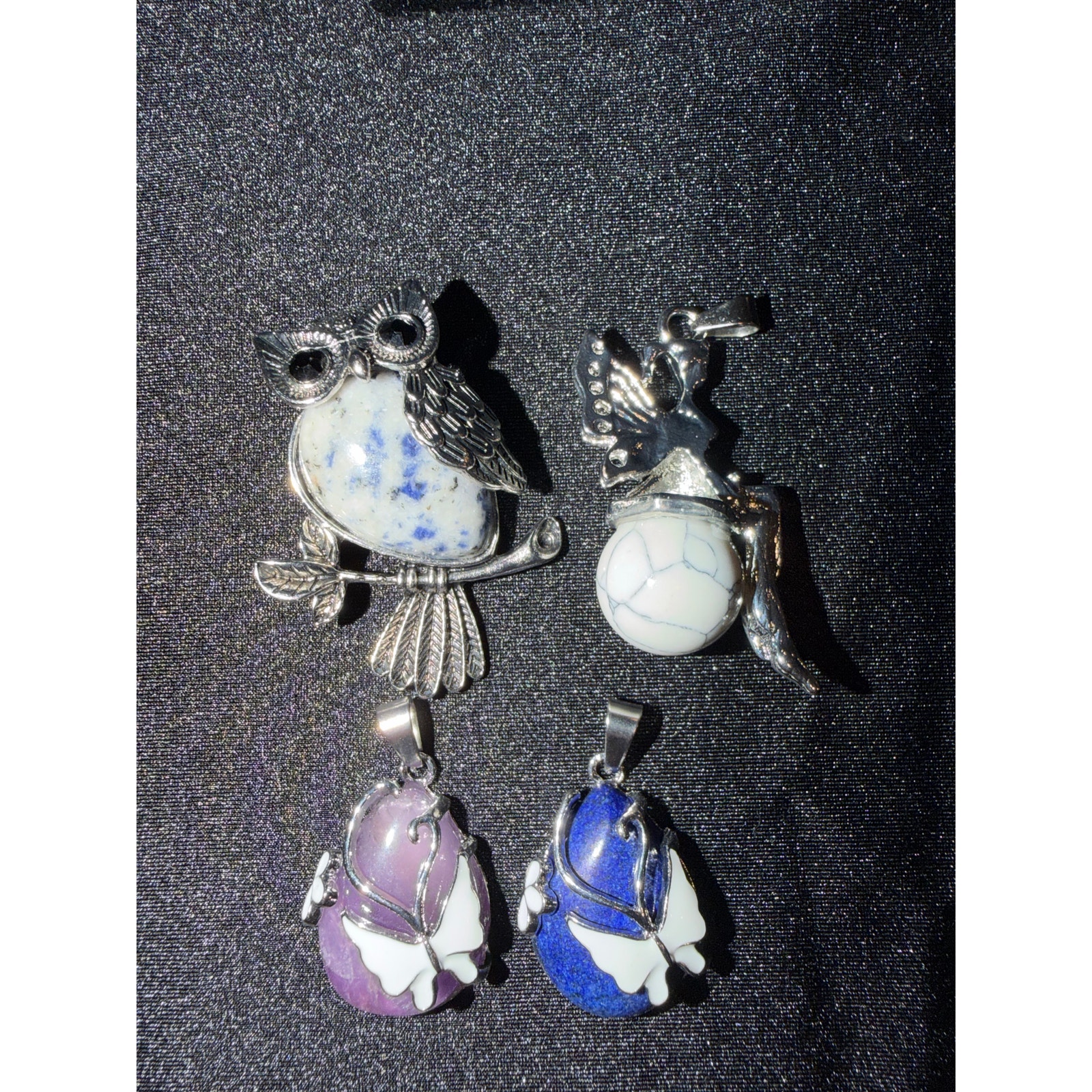 You Choose One, Sterling Silver Plated Over Brass Natural Stone Pendant